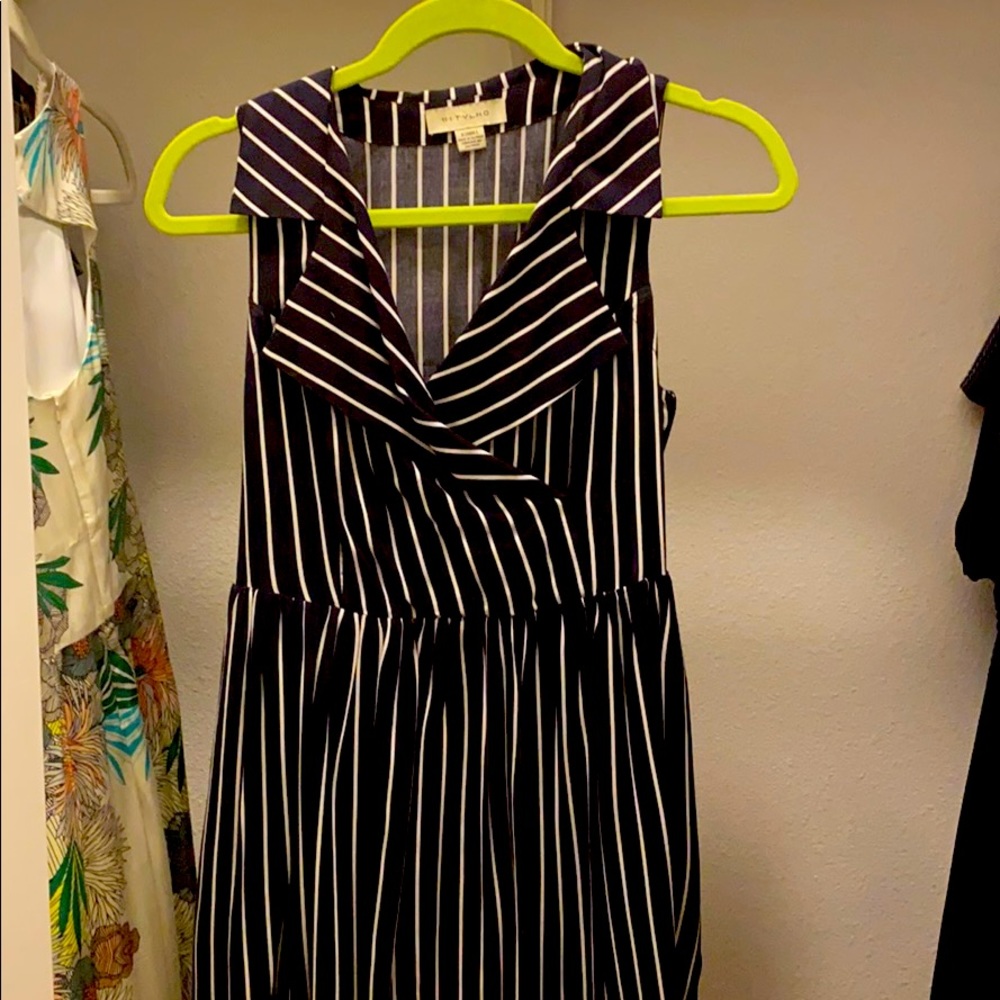 Perfectly pinstriped, navy dress!